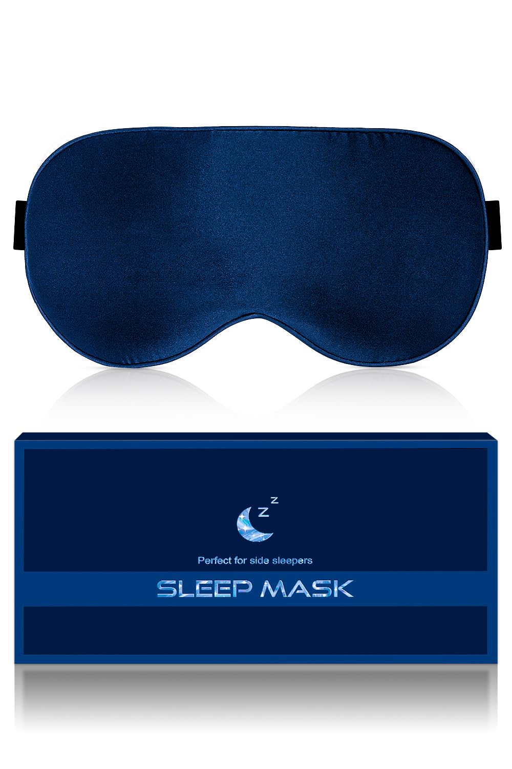 BLSSNZ Silk Eye Mask for Sleeping - Soft Breathable Organic Natural Mulberry Silk Fabric Blackout Sleep Mask with Adjustable Straps No Pressure Eye Mask for Travel Essentials Gifts (Navy Blue)