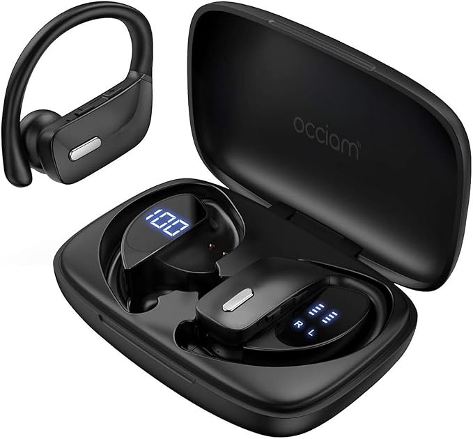 occiam Sport Wireless Earbuds Bluetooth Headphones 80hrs Playtime Deep Bass Ear Buds with Earhook Noise Cancelling Mic Wat...