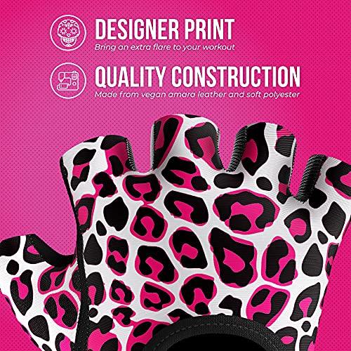 Contraband Pink Label 5297 Womens Design Series Leopard Print Lifting & Rowing Gloves (Pair) - Lightweight Vegan Medium Pa...