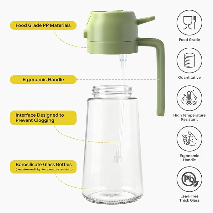 2Pack Glass Oil Sprayer for Cooking 16oz/470ml, Kitchen Gadget for Air Fryer, Salad, BBQ, Frying（Black+Green）