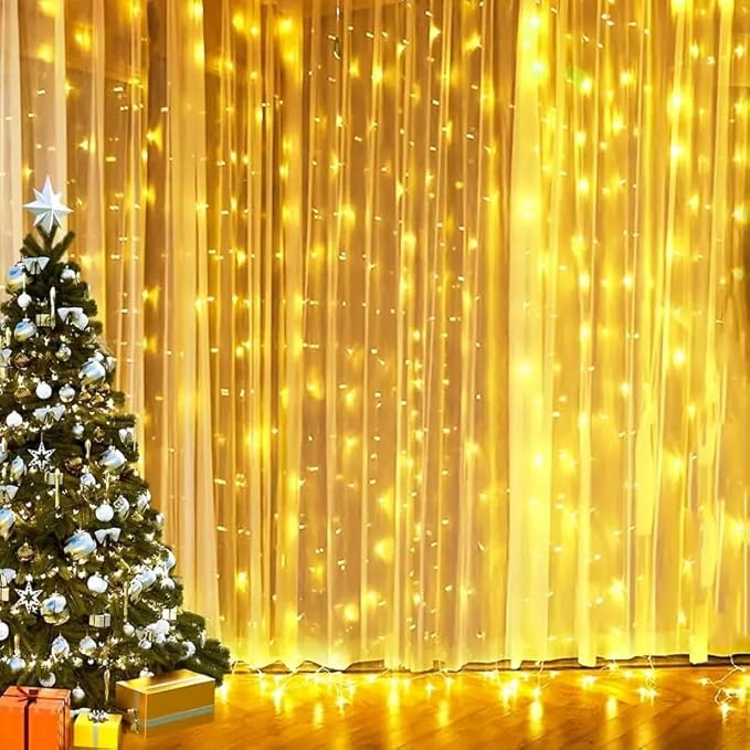 300 LED Curtain Lights, Plug in Fairy Curtain Lights Outdoor, Window Wall Hanging String Lights for Bedroom Backdrop Weddi...