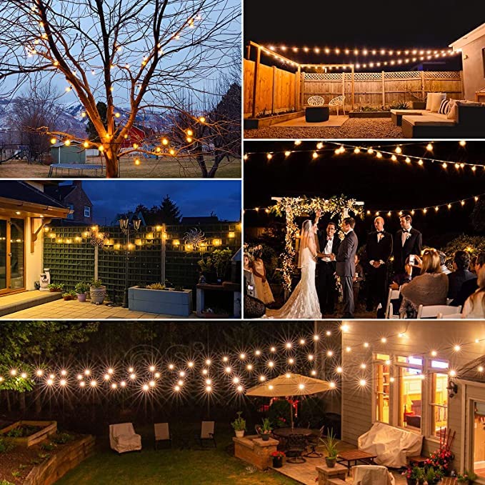 Omika 50Ft Waterproof Outdoor String Lights, 50+2 Dimmable G40 Bulbs, 18 Colors Changing, Connectable For Patio & Backyard Parties