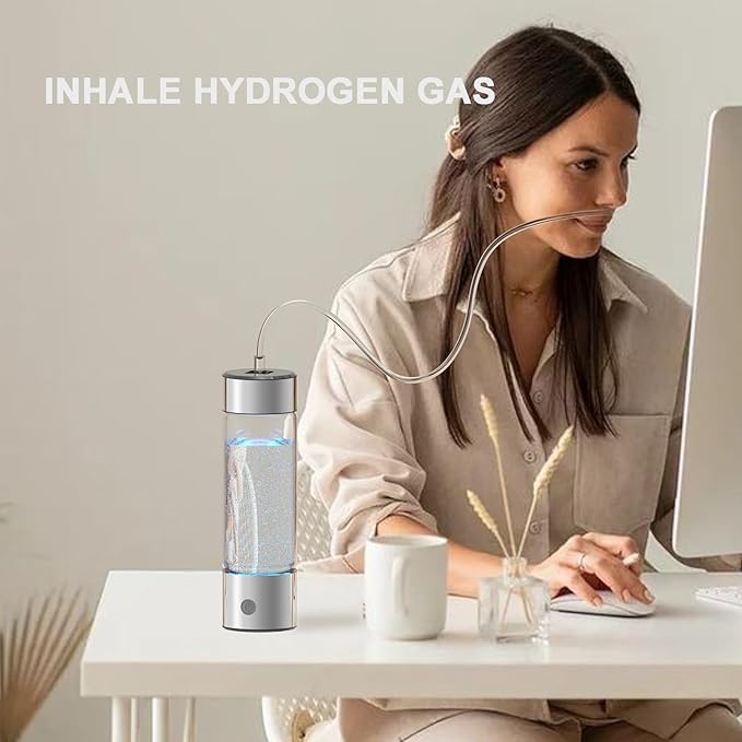 feifuns Hydrogen Water Bottle Generator, 2-in-1 Rechargeable Portable Glass Hydrogen Water for Health, 3 Mins & 3 Steps, 4th Generation SPE & PEM Technology, Matching Your Lifestyle (Black)