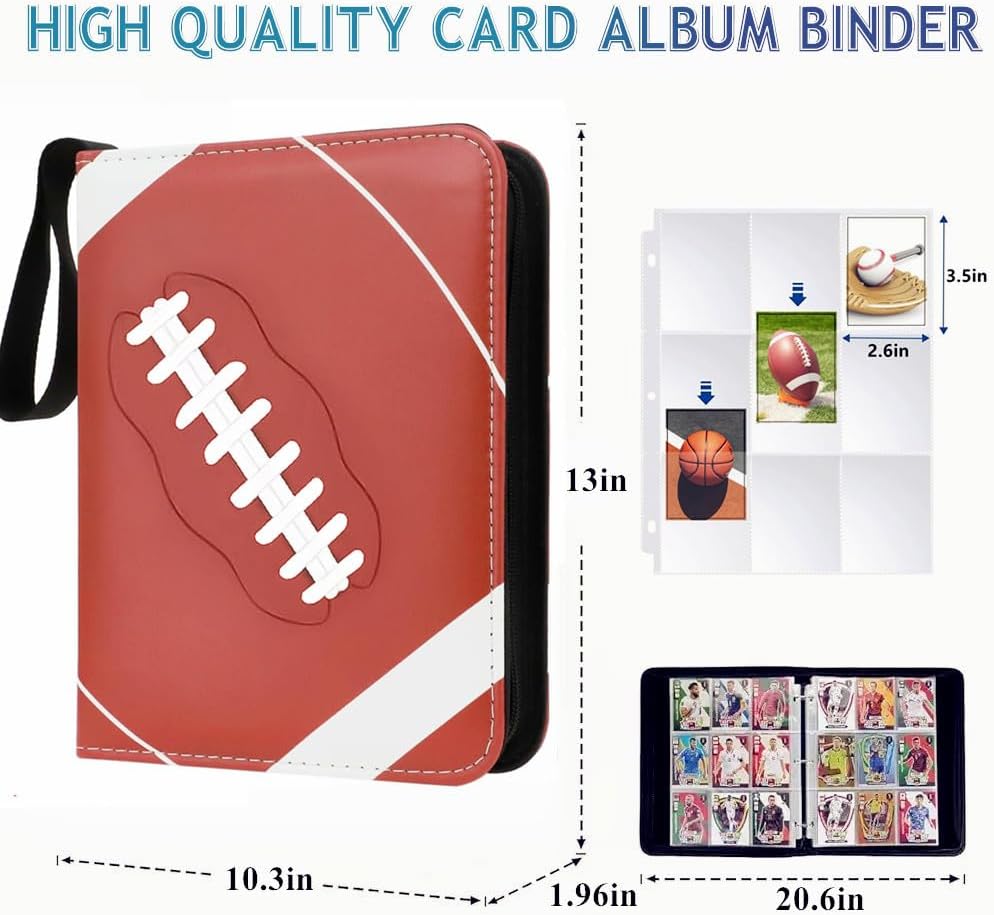 900 Pockets Trading Card Binder, Football Card Binder Album, Rugby Card Collector Album, PU Leather Card Collector Folder for MTG, Game Cards, Sports Cards (Football)
