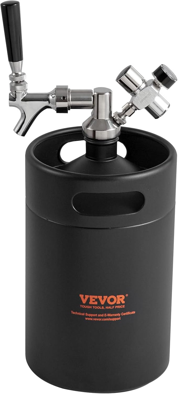 Beer Growler Tap System, 170Oz 5L Mini Keg, 304 Stainless Steel Pressurized Beer Growler, Keg Growler with Pressure Display, CO2 Regulator Faucet, Leak-Proof Ring For Draft, Homebrew, Craft Beer