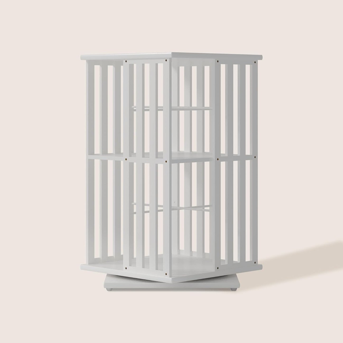XIMN 360° Rotating Bamboo CD/DVD Shelf - 6-Tier Space-Saving Media Storage Cabinet for Movies, Organizer with Super Compact Design (White, 2 Tier)