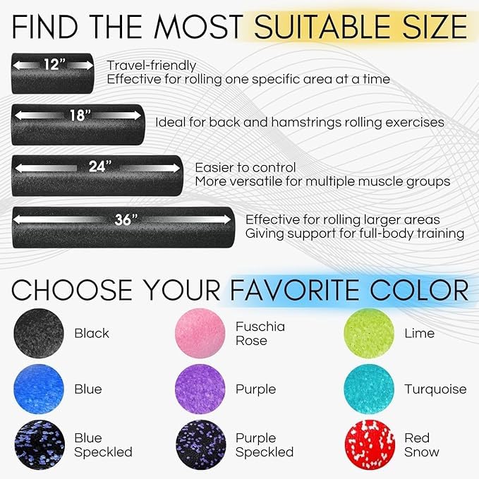 Yes4All High-Density Foam Roller for Back Pain Relief, Yoga, Exercise, Physical Therapy, Muscle Deep Tissue Massage 12-18-...