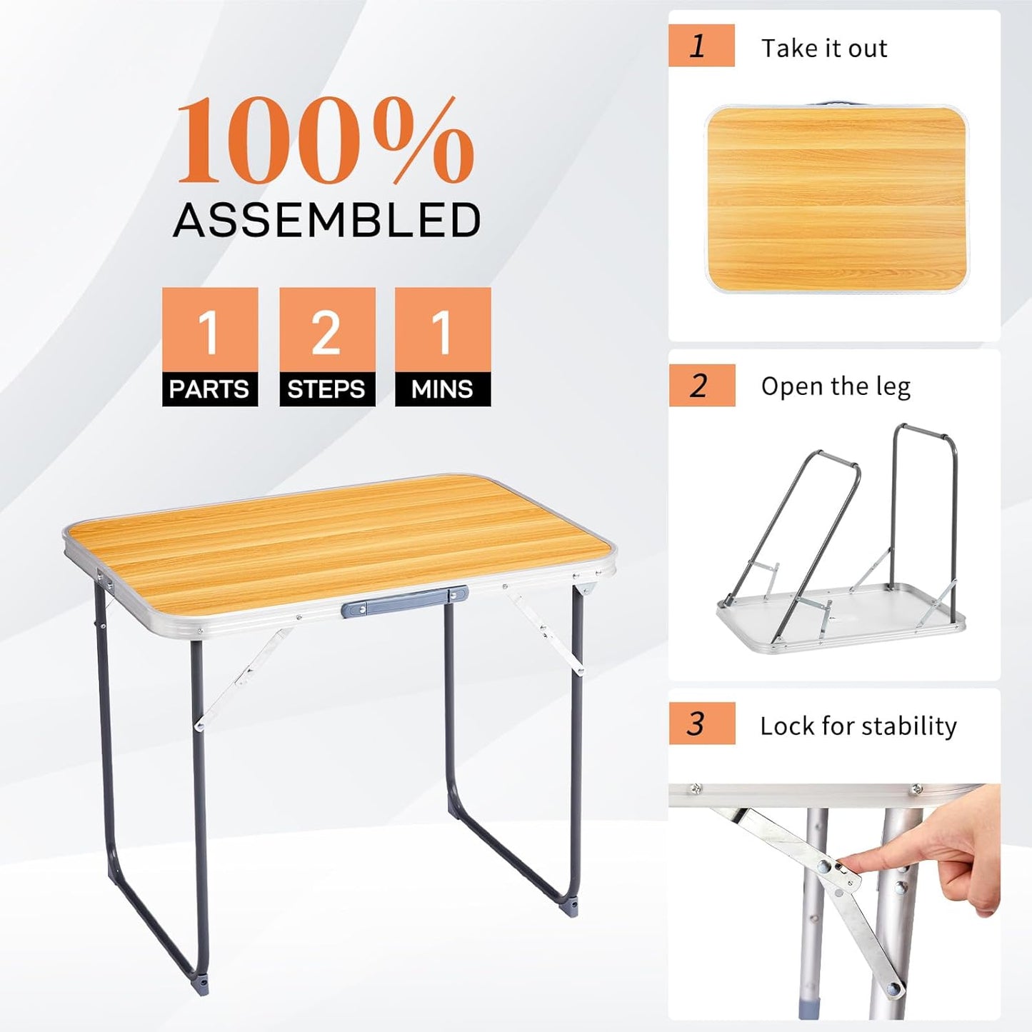 2.0 Ft Folding Portable Camping Table, RV Dining Tables for Inside, Outdoor Camping for 2 People, Tailgate, BBQ, Picnic, Cooking, Beach, Garden, Party, Yellow