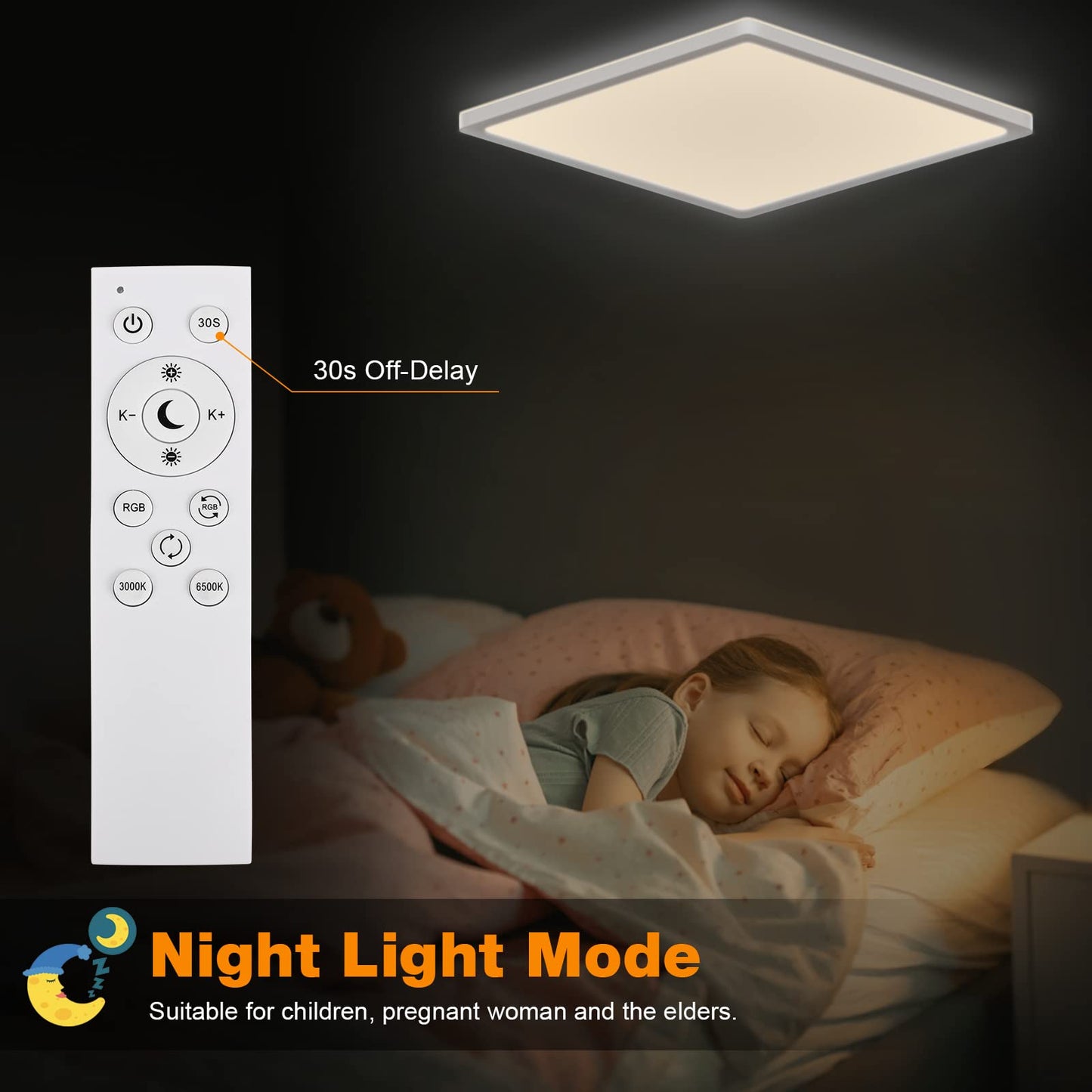 LEZOE RGB LED Ceiling Light Dimmable 18W 8.7 Inch Polycarbonate Fixture, Color Changing 3000K-6500K, Model LZ2212