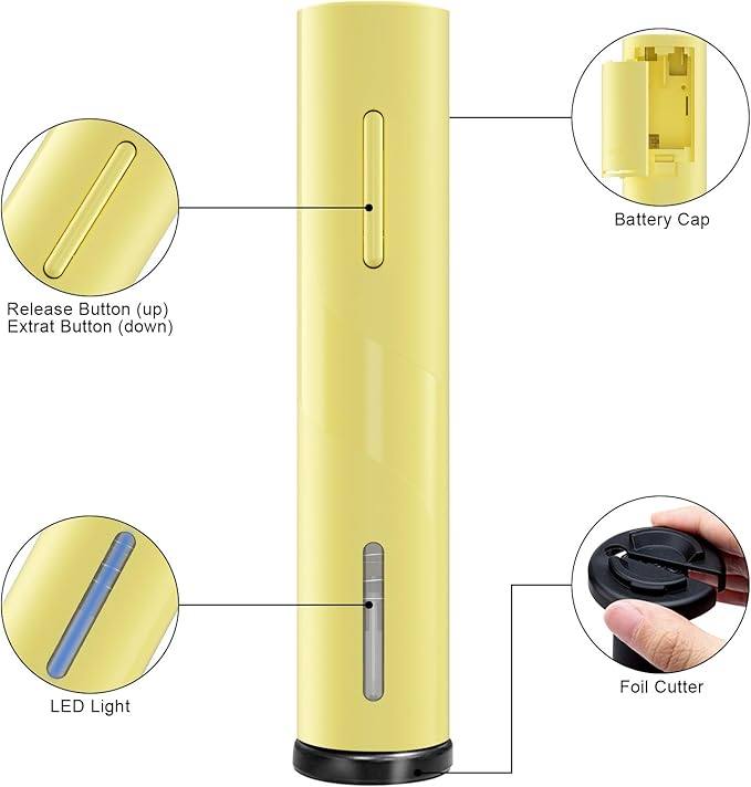 COKUNST Wine Bottle Opener with Foil Cutter, Battery Operated Automatic Corkscrew for Kitchen Party Home Wedding Yellow