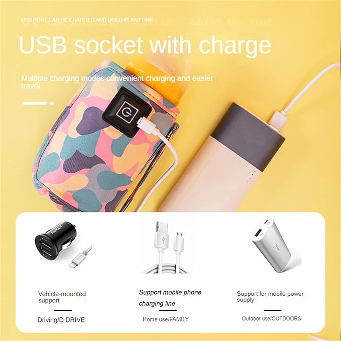 USB Milk Warmer Bag - 2023 New Fast Bottle Warmer for Travel, Portable Car Bottle Warmer for Travel, on The Go Bottle Warmer with USB Cables, Gentle Warmth Maintain Perfect Temperature (White)