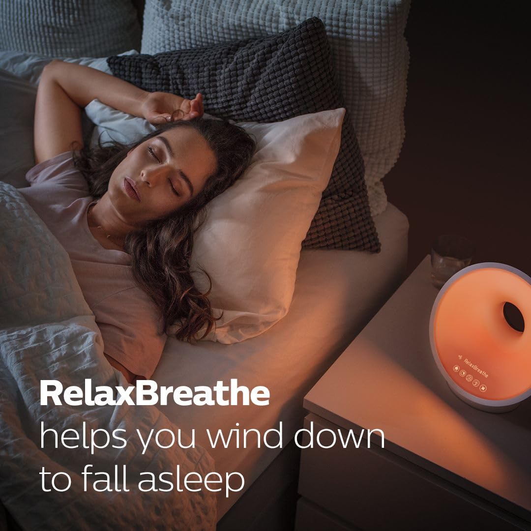 Philips SmartSleep Sleep and Wake-Up Light, Simulated Sunrise and Sunset, Multiple Lights and Sounds, RelaxBreathe to Sleep, HF3650/60