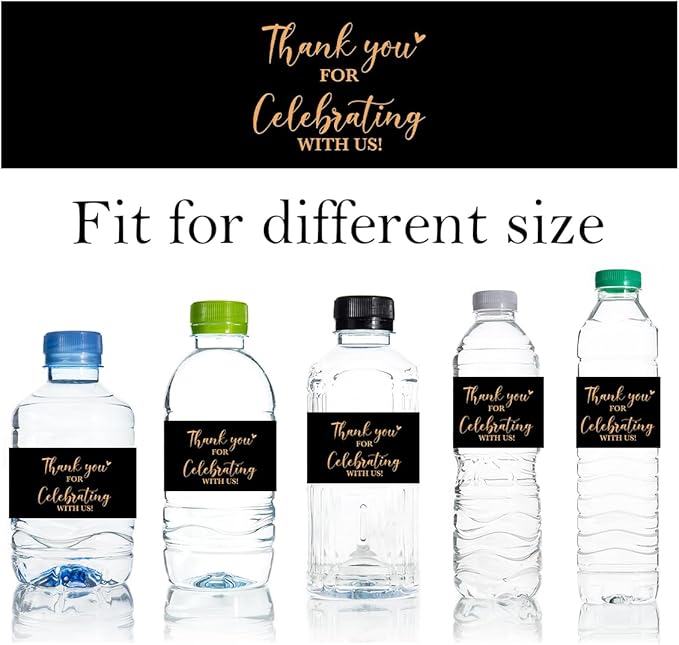 100PCS Wedding Water Bottle Labels Waterproof Greenery Floral Wraps Sticker for Water Bottle Baby Shower Bottle Label for Bridal Shower Party Thanks（Black）