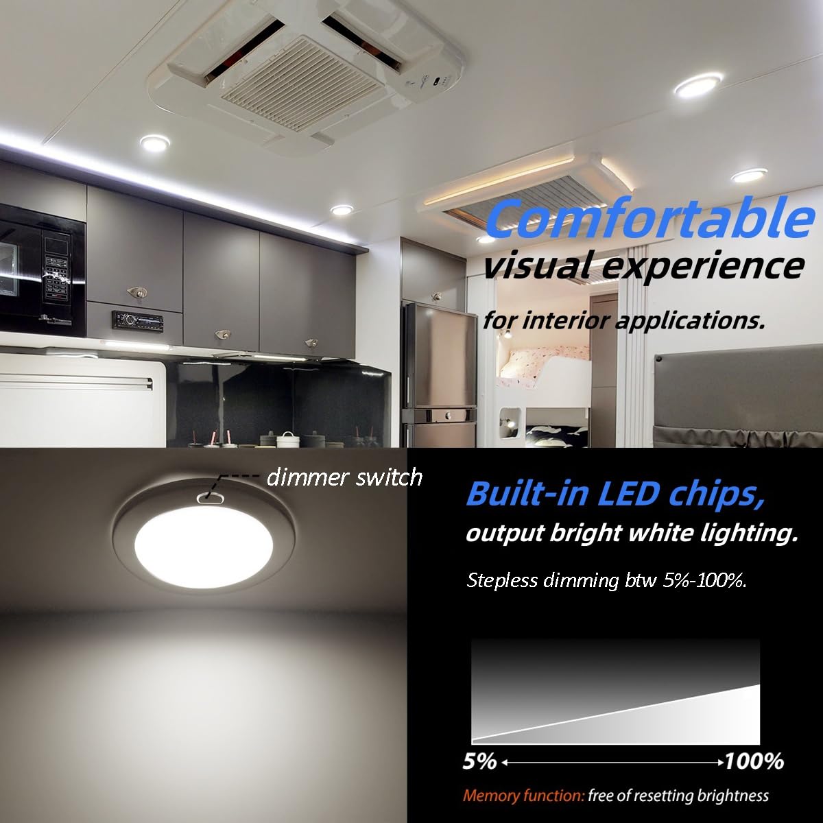 Dream Lighting 12Volt Rv Interior Led Ceiling Light With Switch Soft White Lighting 4000K  320Lumens 5 Inch