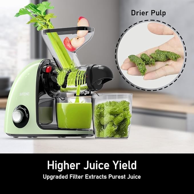Slow Masticating Cold Press Juicer Machines for Fruit Vegetable, Juice Yield Maker Extractor, Quiet Motor Anti-Clog System (Green)