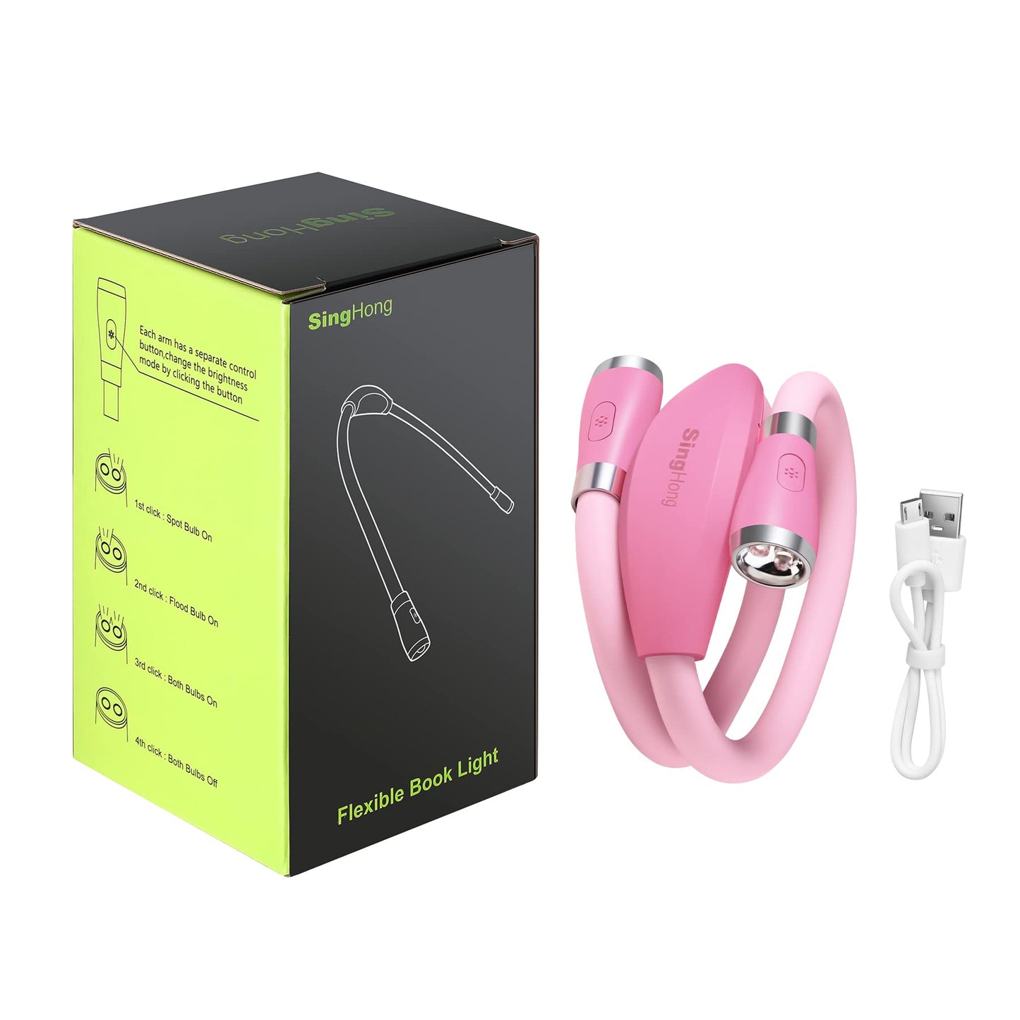 Singhong Neck Book Light - Led Reading Lamp, Usb Rechargeable, 4 Adjustable Brightness, Small, Pink (Model Shnbl-P3)