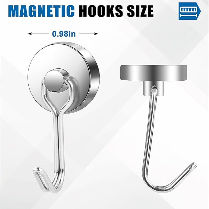 LOVIMAG Hooks, 85lbs+ Magnetic Magnet Hook 2025 Cruise Cabin Ship Essentials Heavy Duty Strong Refrigerator Fridge Hanging for Classroom Beach Vacation Kitchen Grills Home Mug Hanger (6 Pack), Silver