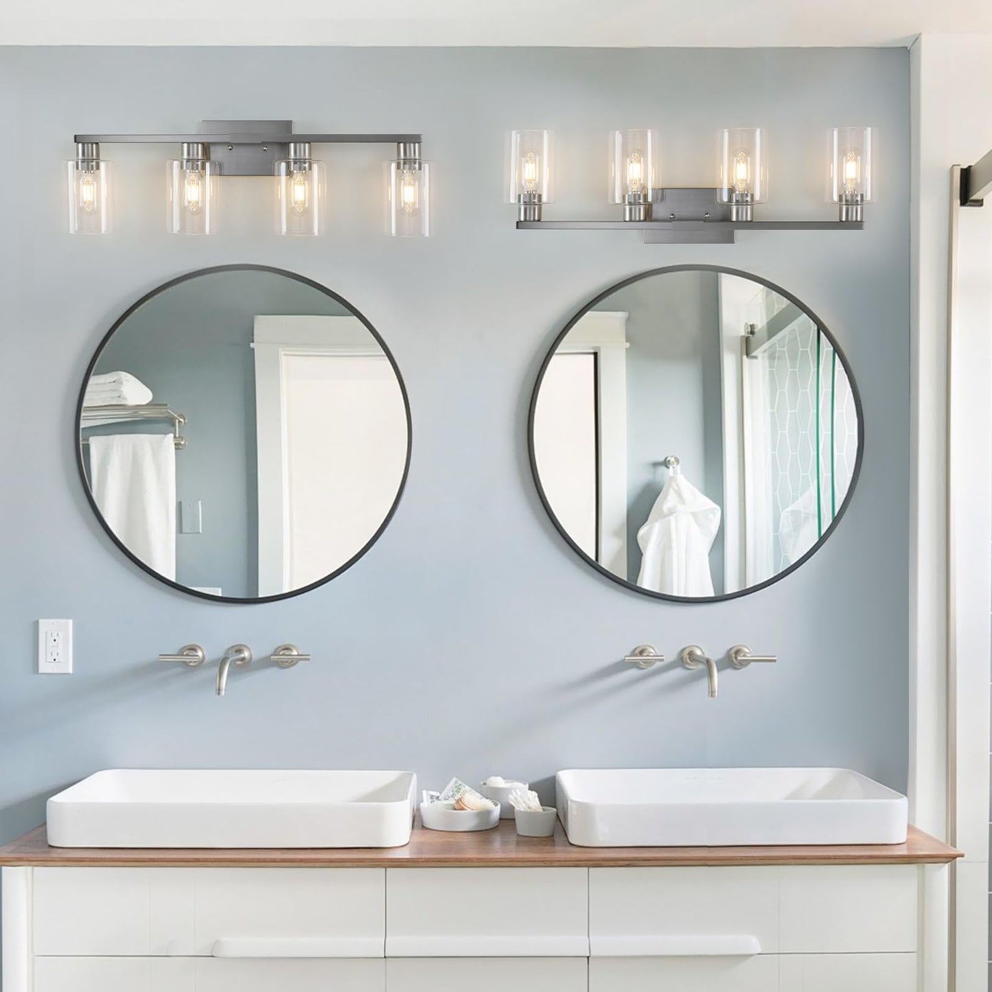 Sopeas 4 Light Bathroom Light Fixtures  Brushed Nickel Modern Bathroom Vanity Light With Clear Glass Shade  Bathroom Lighting Fixtures Over Mirror  Vanity Lights For Bathroom Mirror