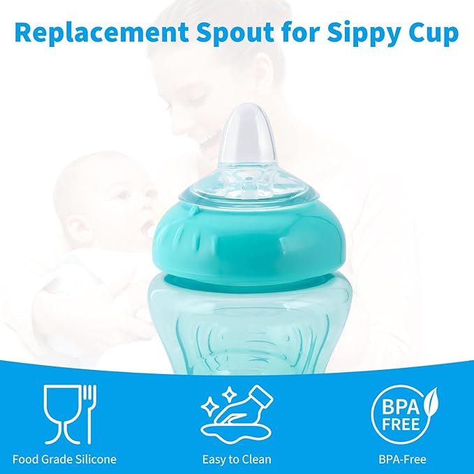 6 Pack Replacement Spouts Compatible with Nuby, Soft Silicone Spout, Transition Spout for Sippy Cups, Non-Leak Nipples Replacement, Easy to Clean, Easy Transition from Bottle to Cup, 6m+