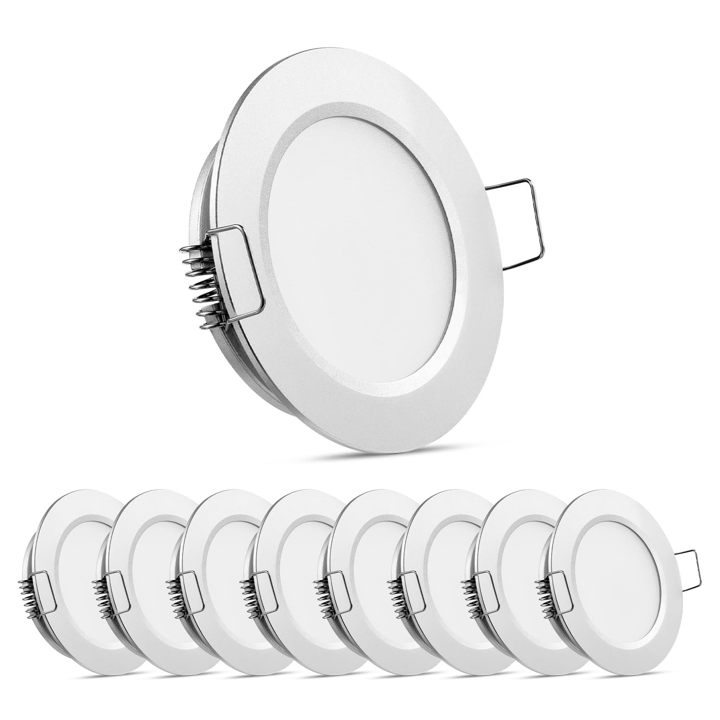 Obeaming 8 Pack 12 Volt Led Puck Light Rv Recessed Mount Ceiling Light 2.75?12V Down Light For Camper Van Truck Boat Interior Ceiling Kitchen Cabinet Lighting Cri 93 (Silver/Cool White)