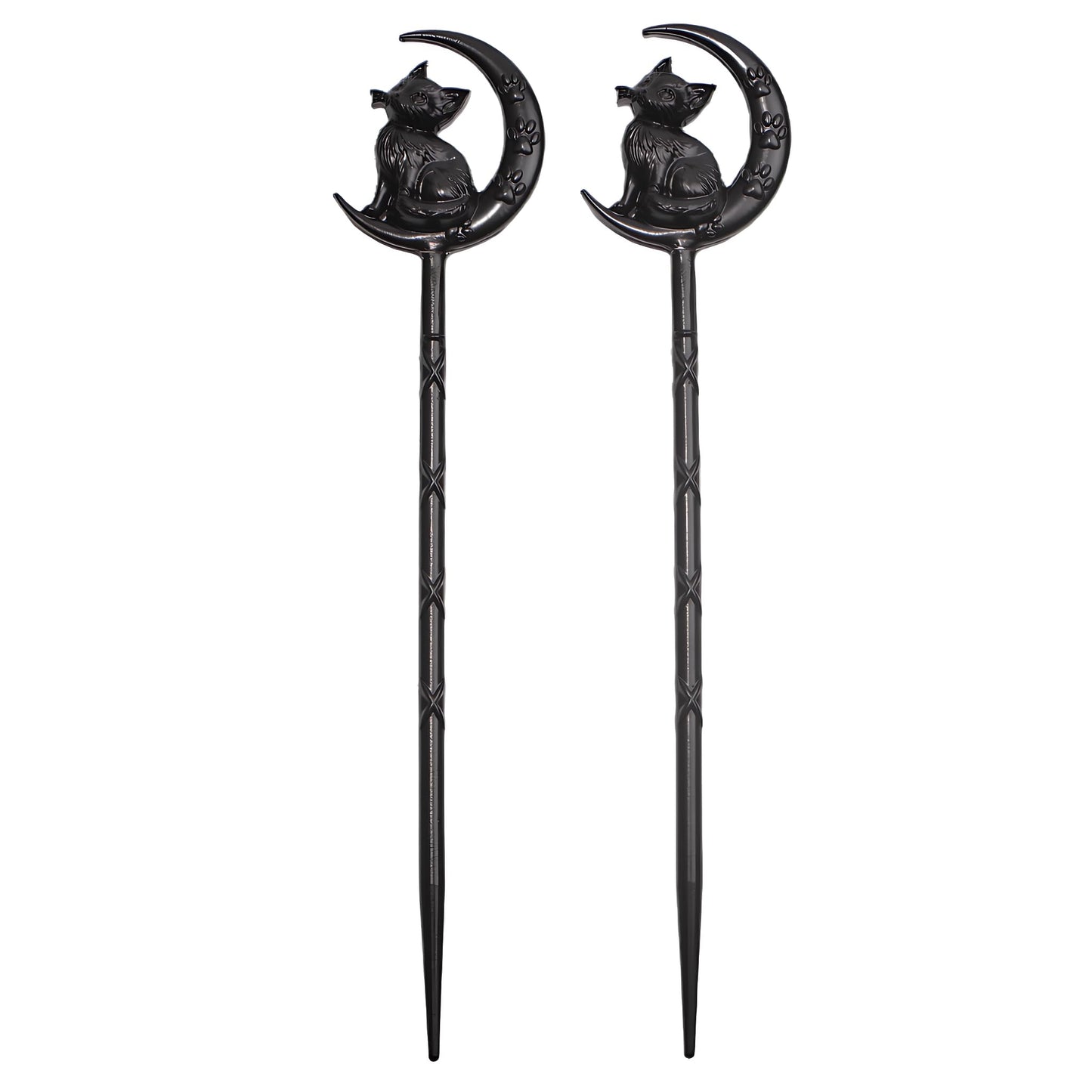LANGHONG 2PCS Retro Halloween Hair Sticks For Women Gothic Moon Cat Hairpin Hair Styling Pins (CAL1)