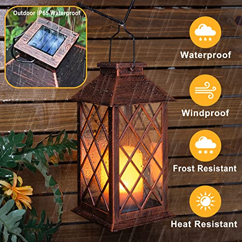 [2 Pack] TAKE ME 14" Solar Lantern Outdoor Garden Hanging Lantern Waterproof LED Flickering Flameless Candle Mission Light...