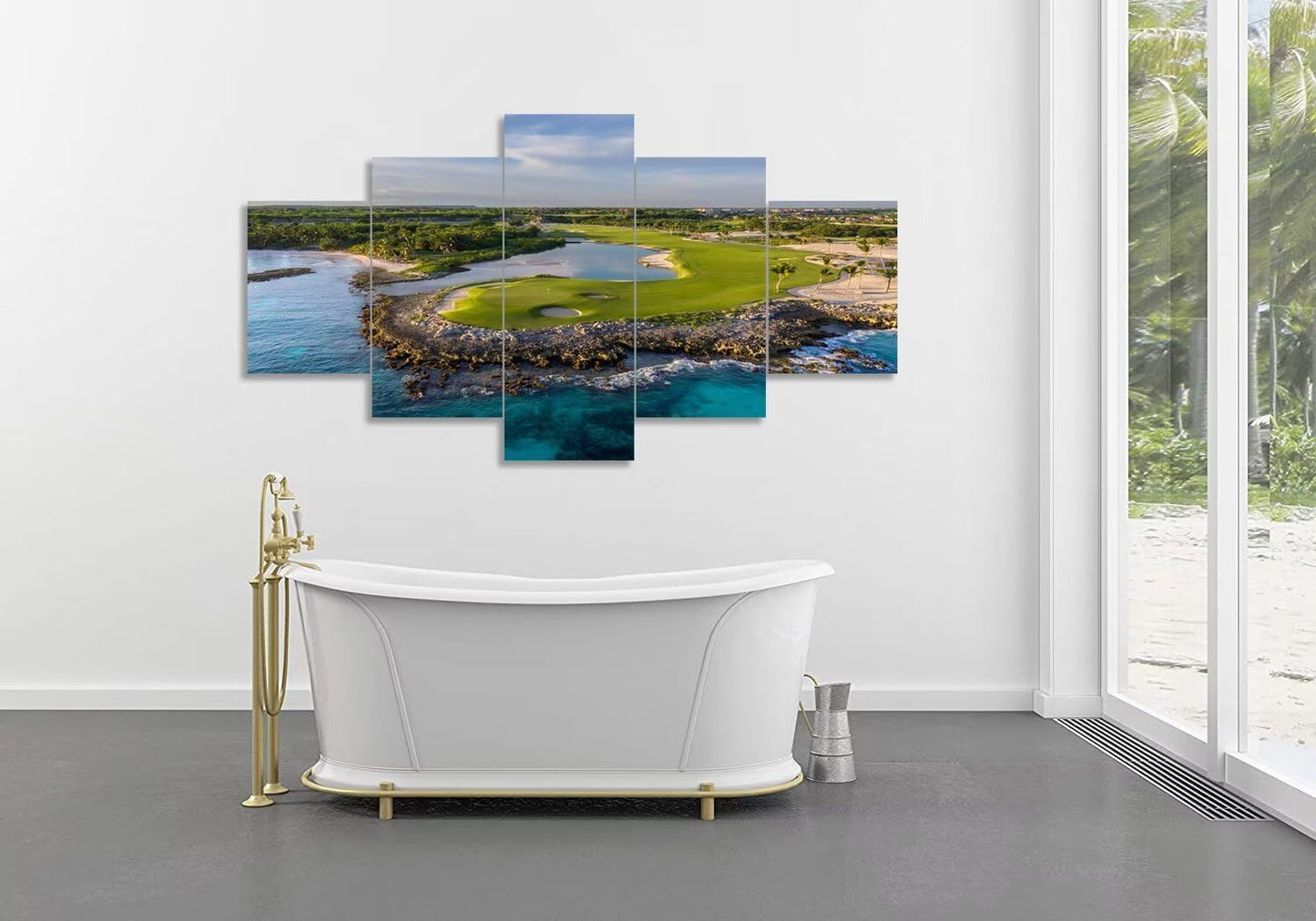 chenchenArt Punta Espada Golf Club Wall Art for Living Room Bedroom Bathroom Home Decorations Golf Course Pictures Posters Canvas Prints Modern Artwork Framed Ready to Hang(60''W x 40''H)