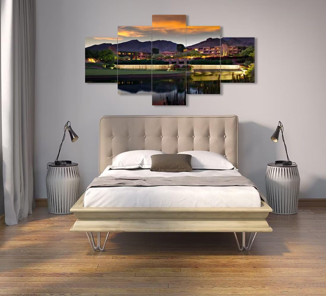 chenchenArt Foothill Mountains Golf Course Wall Art for Office Living Room Bedroom Home Decorations Golf Course Pictures Posters Canvas Prints Modern Artwork Framed Ready to Hang(60''W x 40''H)