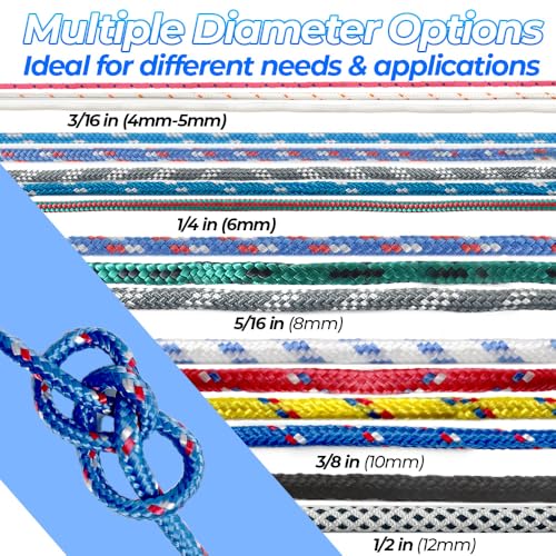 Heavy Duty Polyester Double Braided Rope, Arborist Rigging, Tree Work, Halyard, Sailing, 2200lbs High Strength Support for...