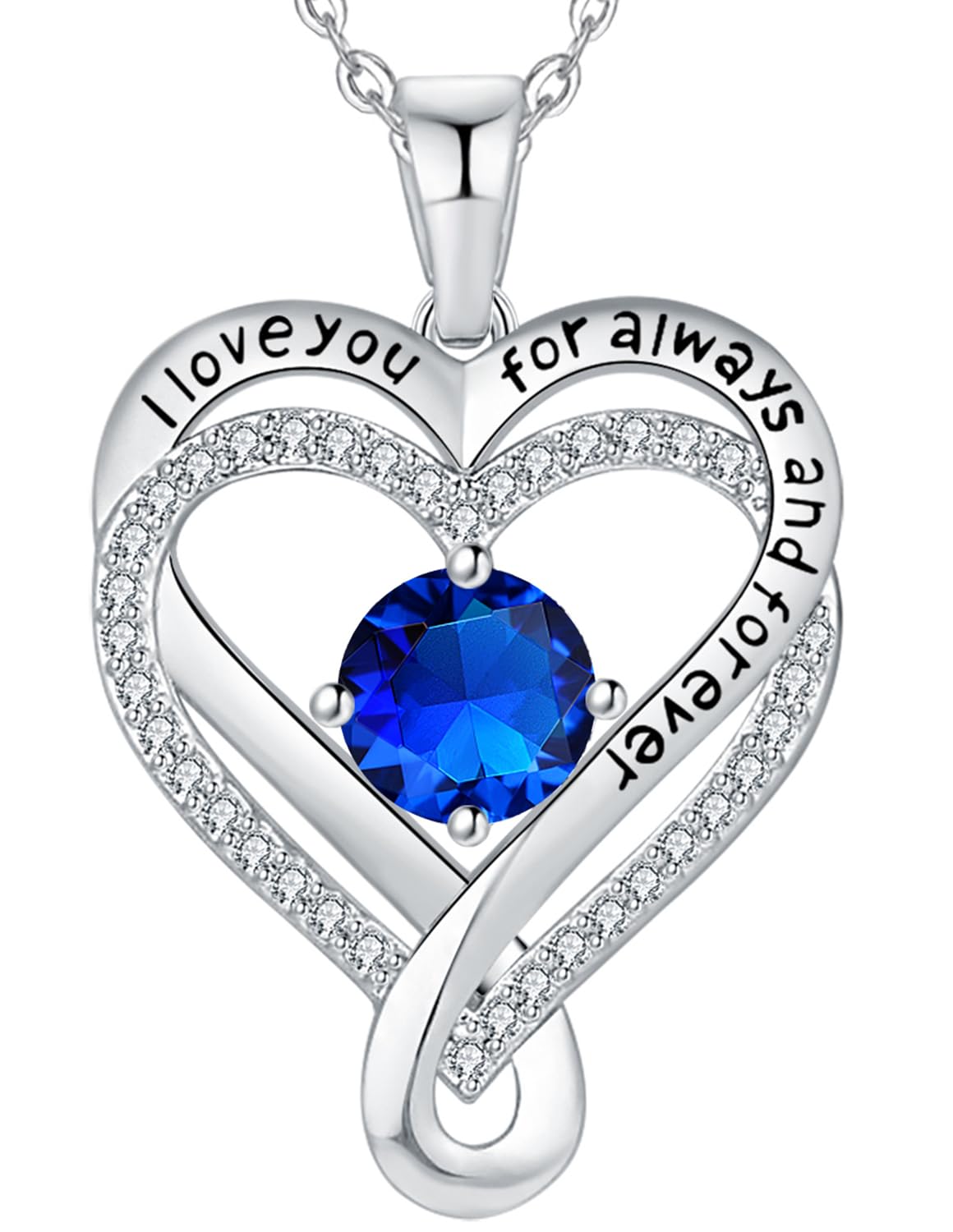 Mkhhy Gifts for Wife Silver Necklace for Women Anniversary Wife Birthday Gift Ideas Infinity Heart Sapphire Birthstone I Love Yo