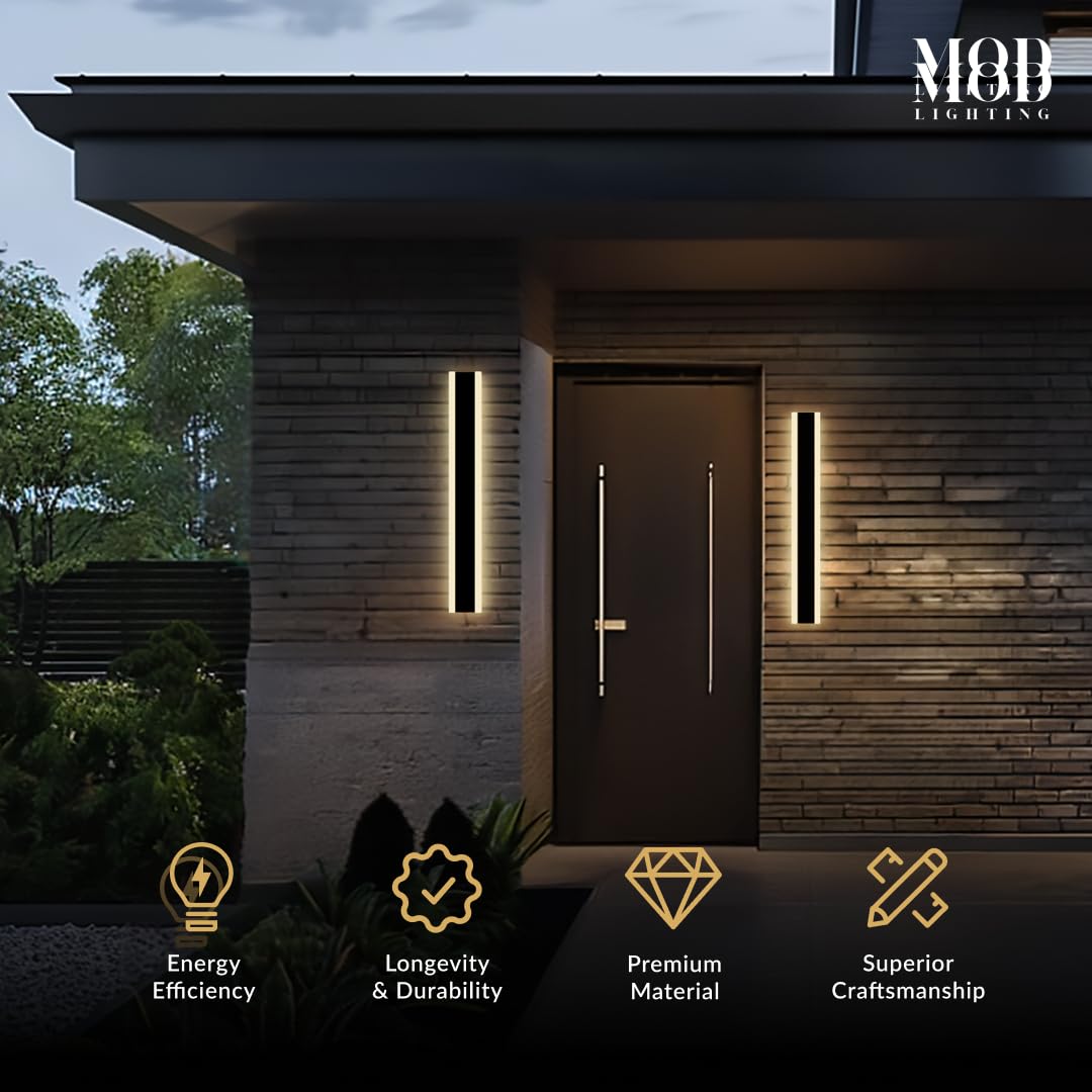 ?????? ???????????????? Haylen | Waterproof Outdoor Wall Light  Led Dimmable With Remote 3000K-6000K  Long Outdoor Porch Lights  Wired Lighting Fixture  Patio Exterior Wall Sconce  2-Pack (Black  24)