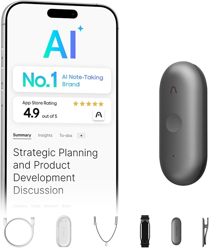 Plaud NotePin S AI Voice Recorder, Wearable AI Notetaker, AI Transcribe & Summarize, Support 112 Languages, 64GB Memory, A...
