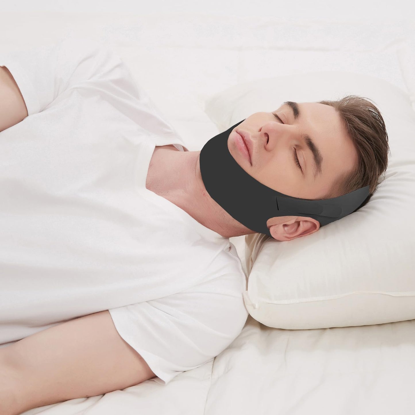 Anti Snore Chin Strap for Sleeping & Cpap Users, Comfortable Adjustable Snoring Solution, Durable Reusable Elastic Cpap Chin Strap to Keep Mouth Closed While Sleeping (Black)