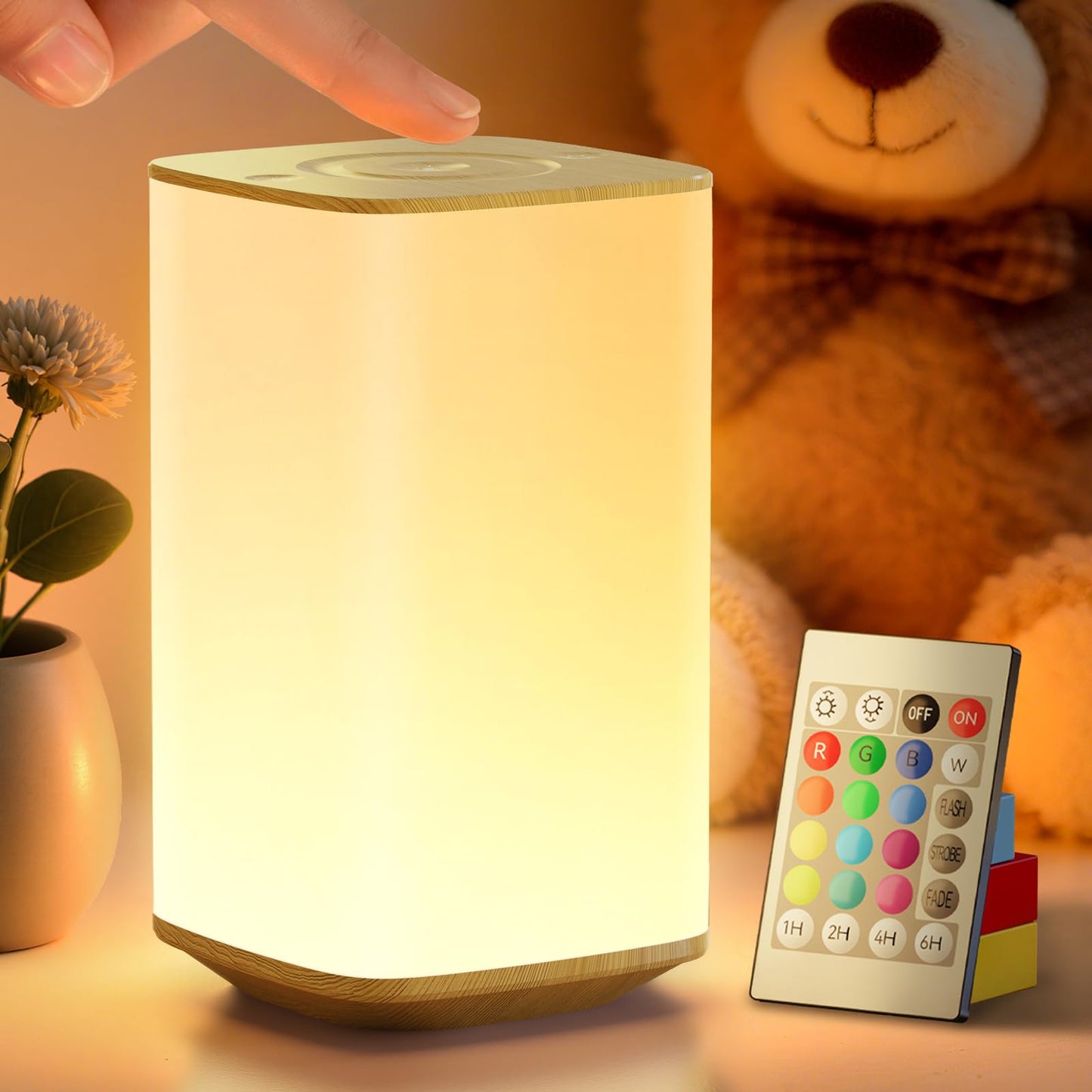 Auxmir Touch Dimmable Night Light Lamp, 256 RGB Colors, 4000mAh Rechargeable, Brown, Model S580, Soft Eye Caring for Kids and mature-themeds
