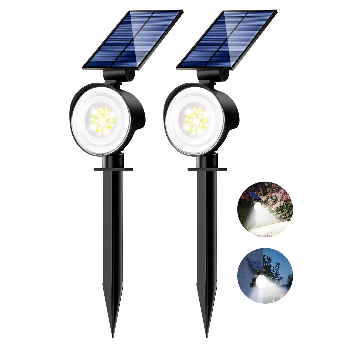 Nipify 2 Pack Solar Spot Lights Outdoor Waterproof With 3 Modes  Solar Spotlight Light For Outside Yard Landscape Lighting Pathway Lights Wall  Cool White