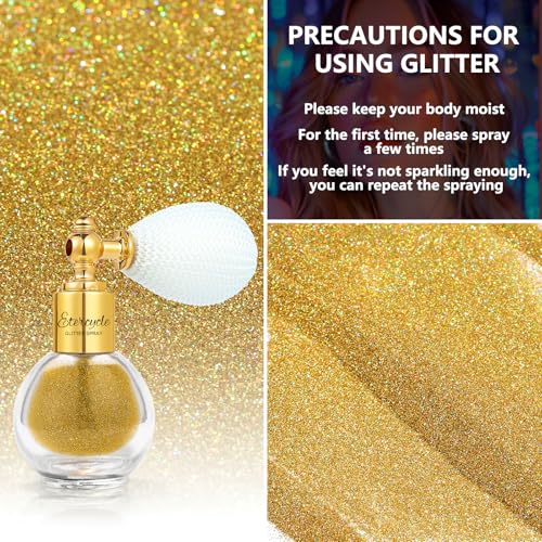 Etercycle Hair Glitter Spray, Gold Body Glitter Spray Fine Face Shimmer Powder, Cosmetic Shimmer Makeup Glitter Highlighte...