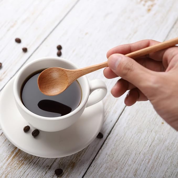 4 PCS 6 Inch Honey Dipper Sticks and 4 PCS 7.87 Inch Coffee Stirring Spoons, Beech Wooden Honey Spoon Stirrer for Honey Jar Dispense Drizzle Honey and Wedding Party Gift