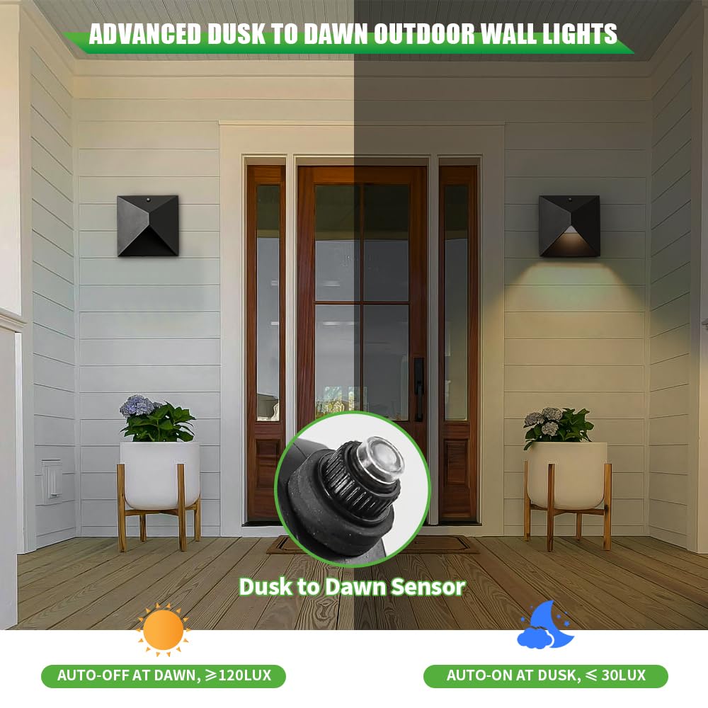 Qqcherry Outdoor Light Fixtures Wall Mount Dusk To Dawn  Porch Lights With 3 Lighting Mode(3000K/4000K/5000K)  Waterproof Exterior Outdoor Wall Lights For House Front Door Patio Garage(Black)
