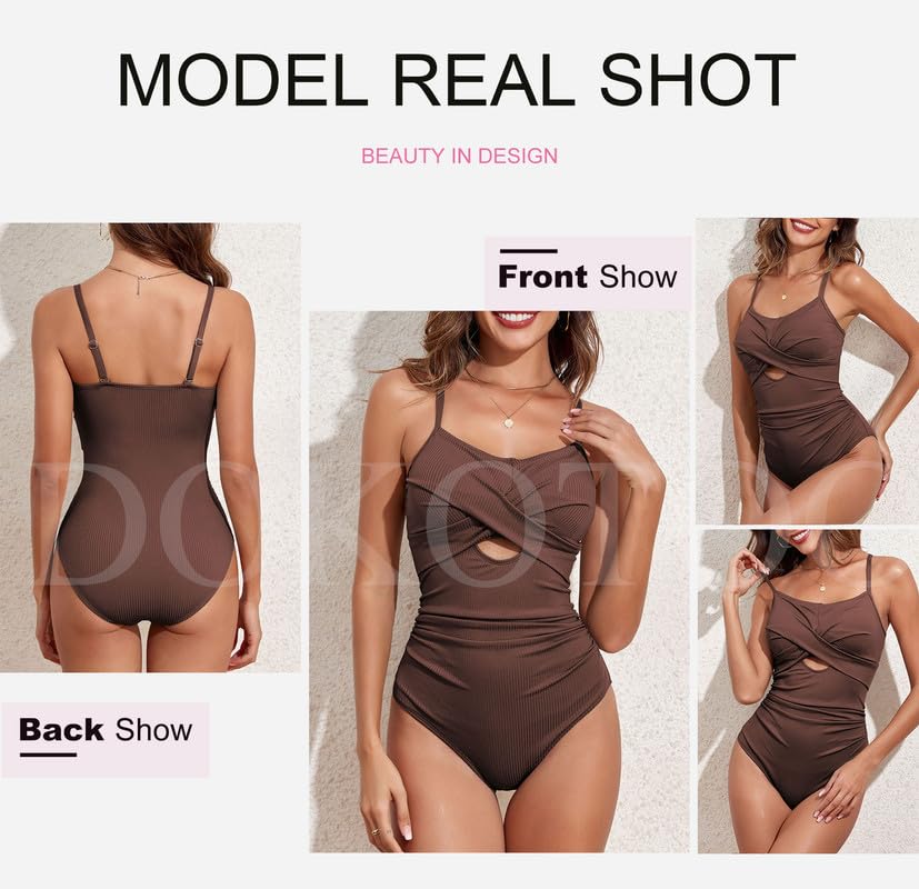 Dokotoo Women's One-Piece Swimsuits Adjustable Strap Cutout Monokini Padded Tummy Control Slimming Swimwear Bathing Suits