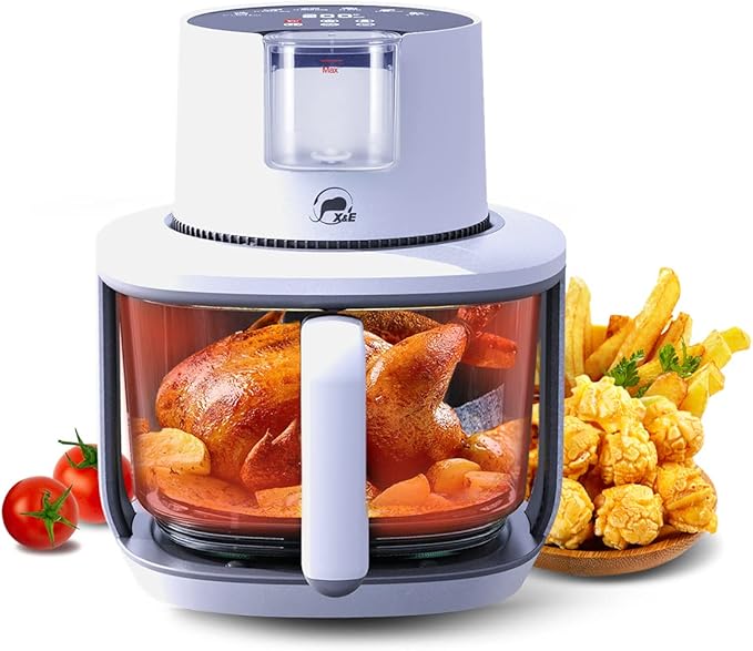 X&E 6-in-1 Glass Air Fryer,4.5QT Large Capacity, Up to 400°F High Heat,Food-Grade Borosilicate Glass,Easy-Clean Nonstick Basket, Smart Timer & Presets,Healthier, Less Oil Cooking