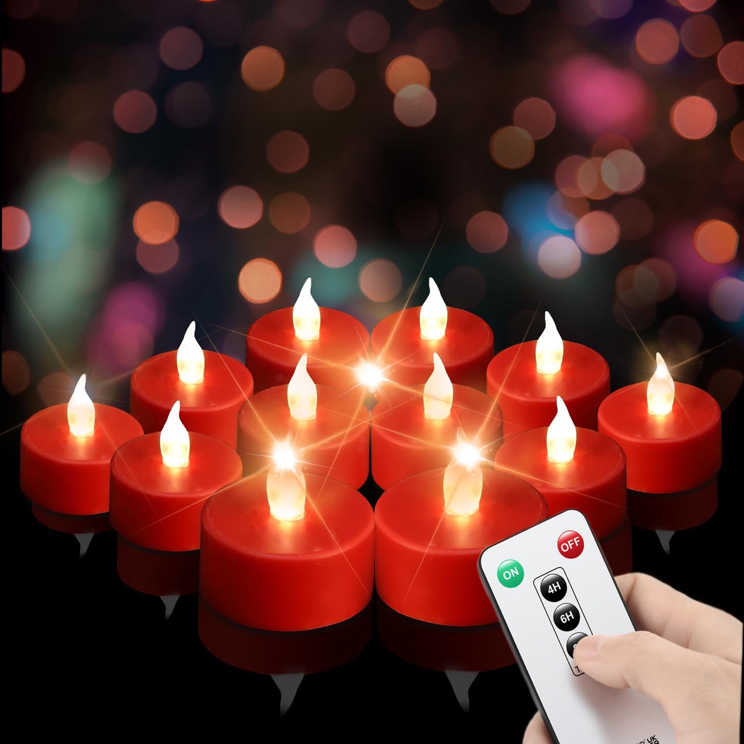 xiangpeng Tea Light Candles with Remote Control,50pack Flickering Flameless LED Candle,Long Lasting 400+Hours,Battery Operated with Timer for Home Decoration Seasonal &Festival Celebration Red