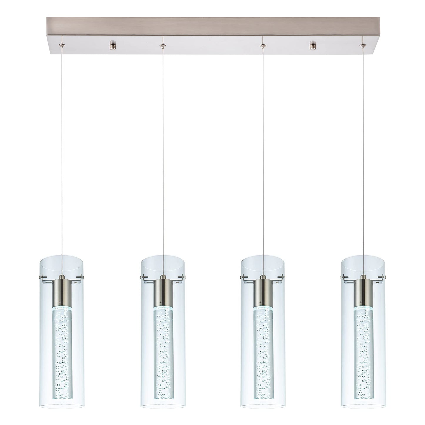 Votag Kitchen Lighting Pendant Fixtures 4-Light Led Pendant Ceiling Fixture Brushed Nickel Bubble Cylinder Pendant Light With Adjustable Length For Kitchen Island Dinning Room Bedroom