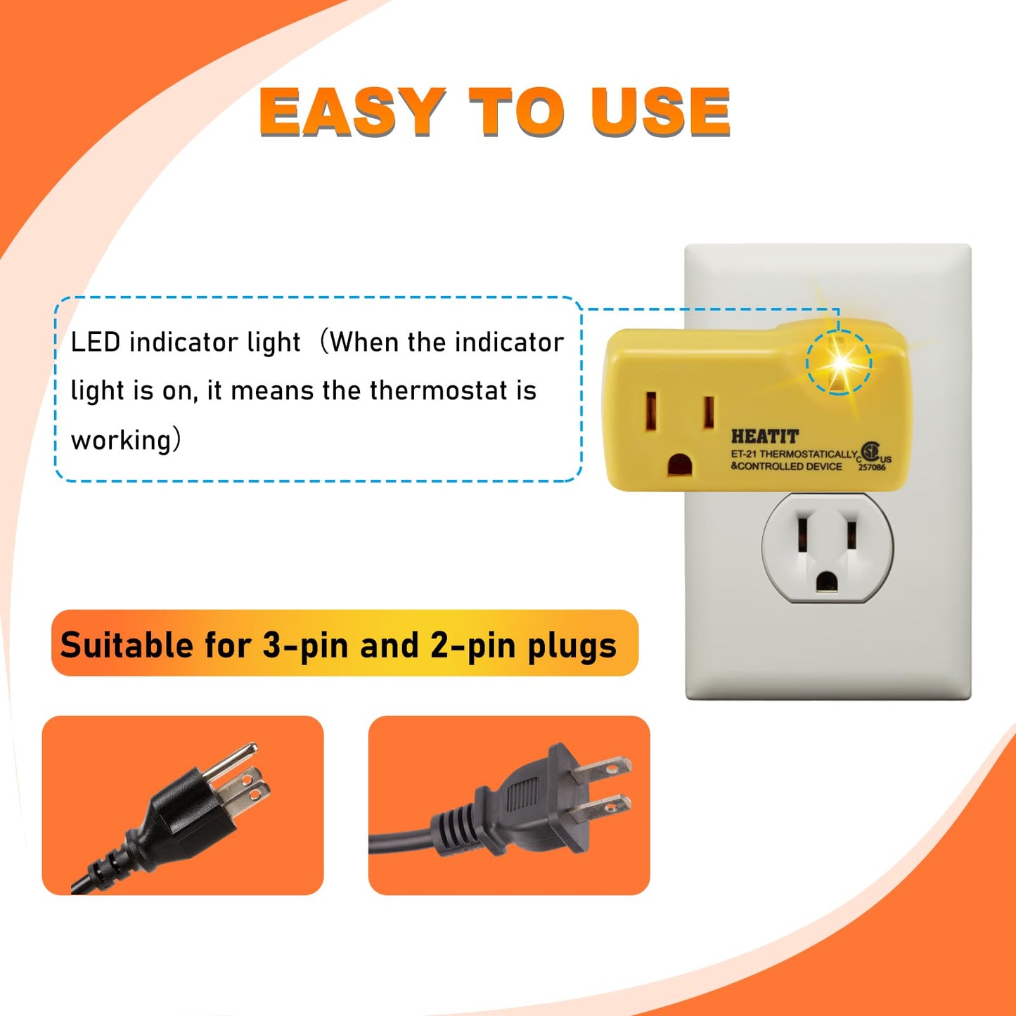 HEATIT ET-21 Freeze Thermostatically Controlled Outlet On at 38F /Off at 50F