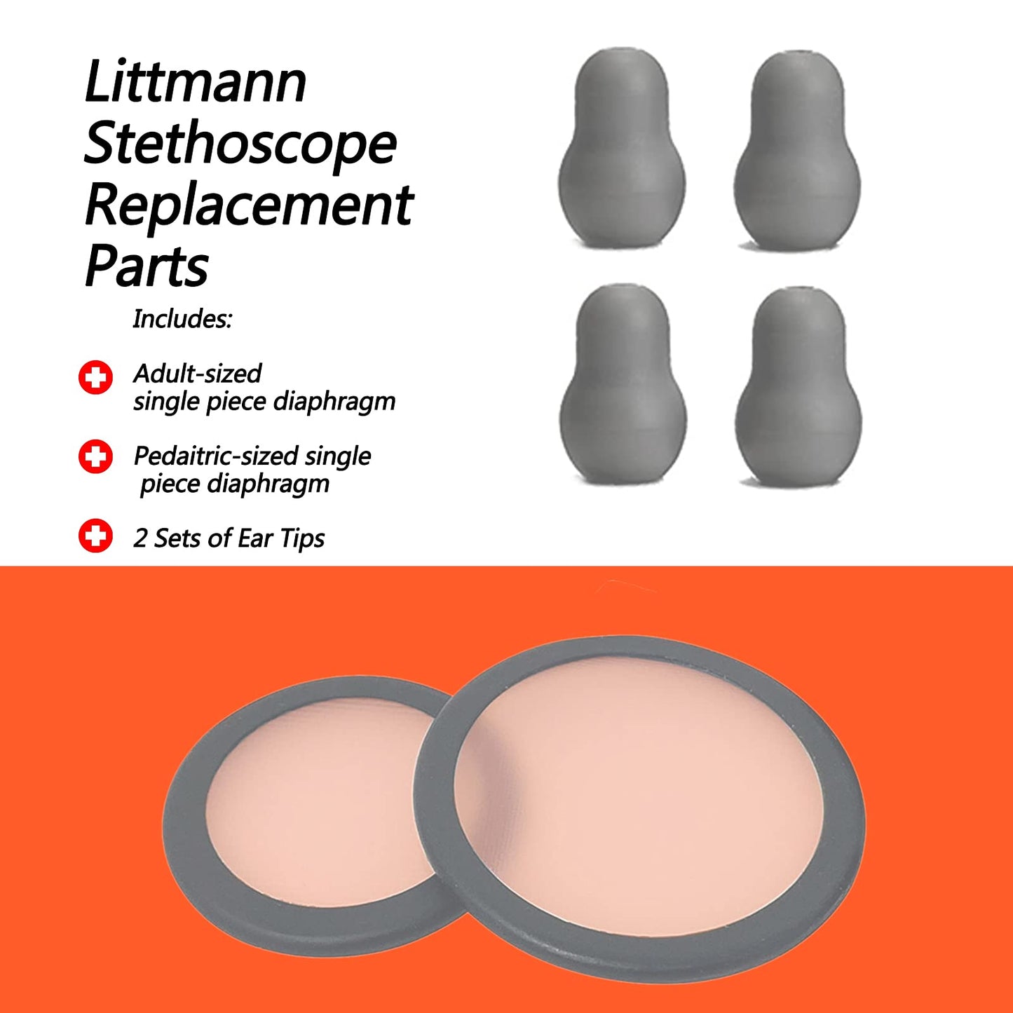 Replacement Accessories Kit Fits Classic 3 Cardiology 3 & Cardiology 4 for Littman Stethoscope Replacement Parts & Stethoscope Bell Cover Diaphragm and Eartips Earbud Replacement Parts (grey)