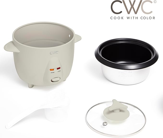 COOK WITH COLOR 6 Cup Rice Cooker 300W - Effortless Cooking and Perfectly, Cooks 3 Cups of Raw Rice for 6 Cups of Cooked Rice, Sand