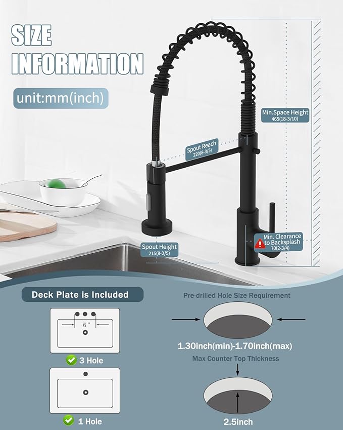 Kitchen Faucet, Black Kitchen Sink Faucets with Pull Down Sprayer, Single Handle Stainless Steel Faucets for Kitchen Sinks, Dual Function Spray Head, Farmhouse Kitchen Faucets