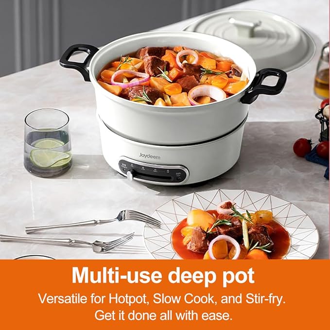 Joydeem 2 in 1 Electric Hot Pot, Shabu Shabu Pot with Two Removable Pot, UL Listed, Ceramic Non-stick Coating, 1400W, JD-HG3706W