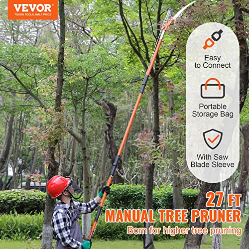 VEVOR Manual Pole Saw, 7.3-27 ft Extendable Tree Pruner, Sharp Steel Blade and Scissors High Branches Trimming, Branch Tri...