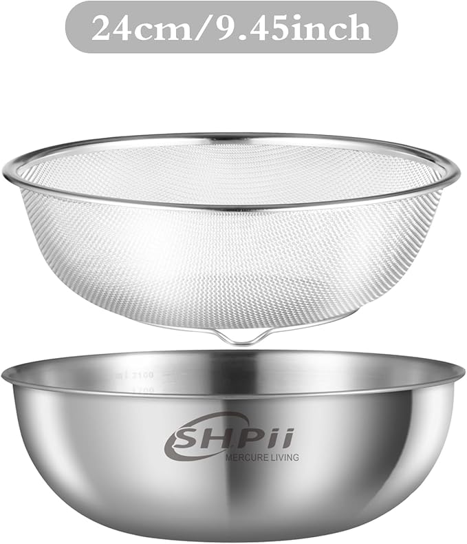Thickened Stainless Steel Drainer Basket Set Home Essentials Kitchen Multifunctional Drainage High Temperature Resistant Freezer (9.45 inch)