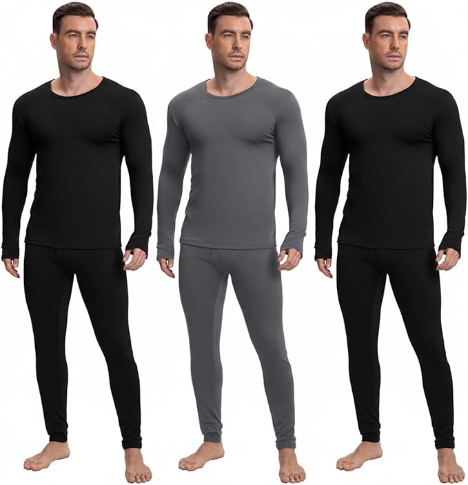 Patelai 3 Sets Men's Thermal Underwear Long Underwear Base Layer with Fleece Lined for Winter Cold Weather